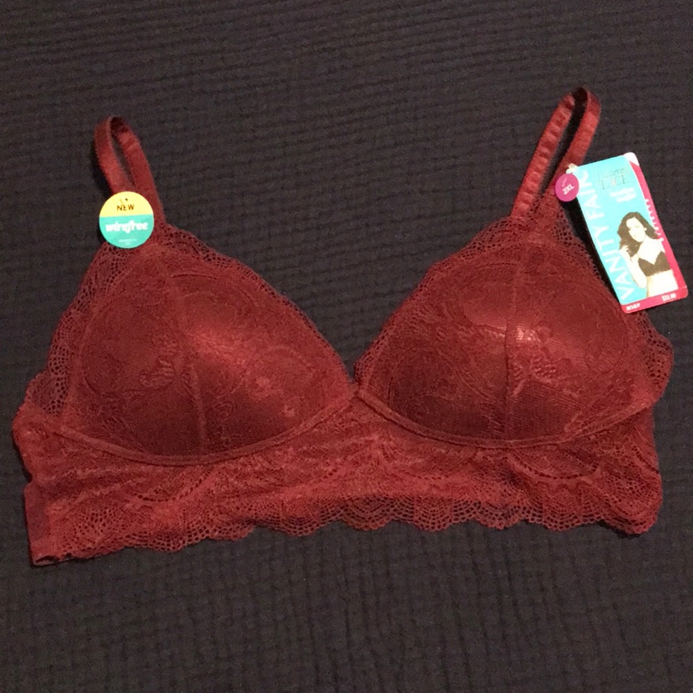NWT Vanity Fair burgundy lace bra/bralette Size XXL